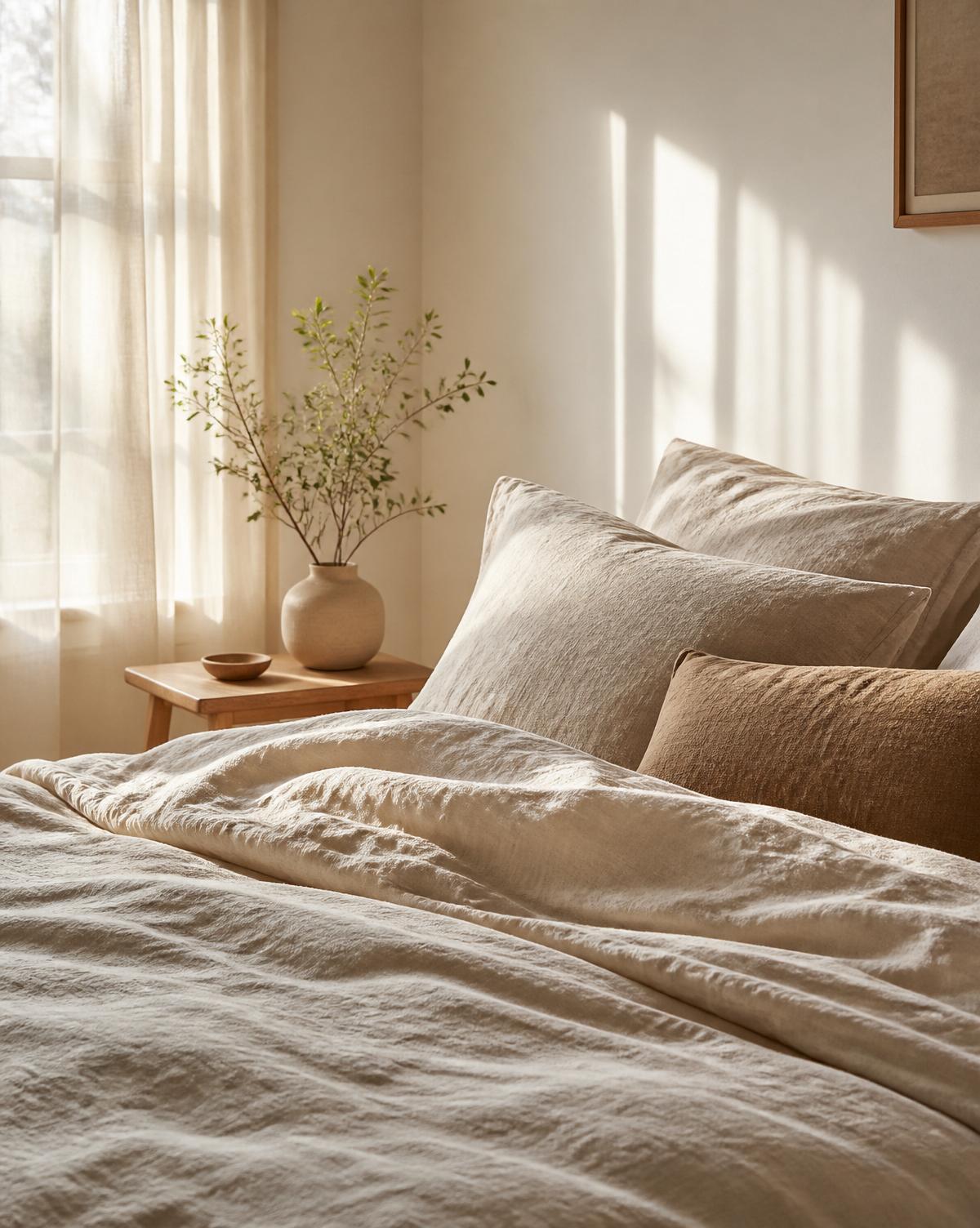 Aurelia Home organic linen bedding in a sunlit room
