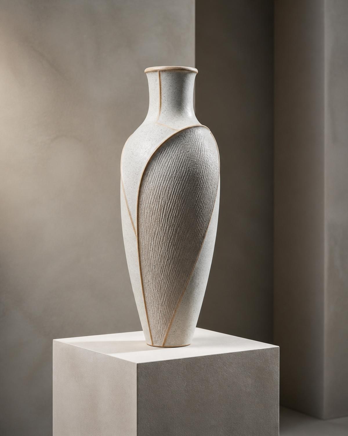 Form & Void high-end architectural ceramic vase on a pedestal